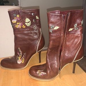 Dior Floral Leather Brown Boots 35 1/2